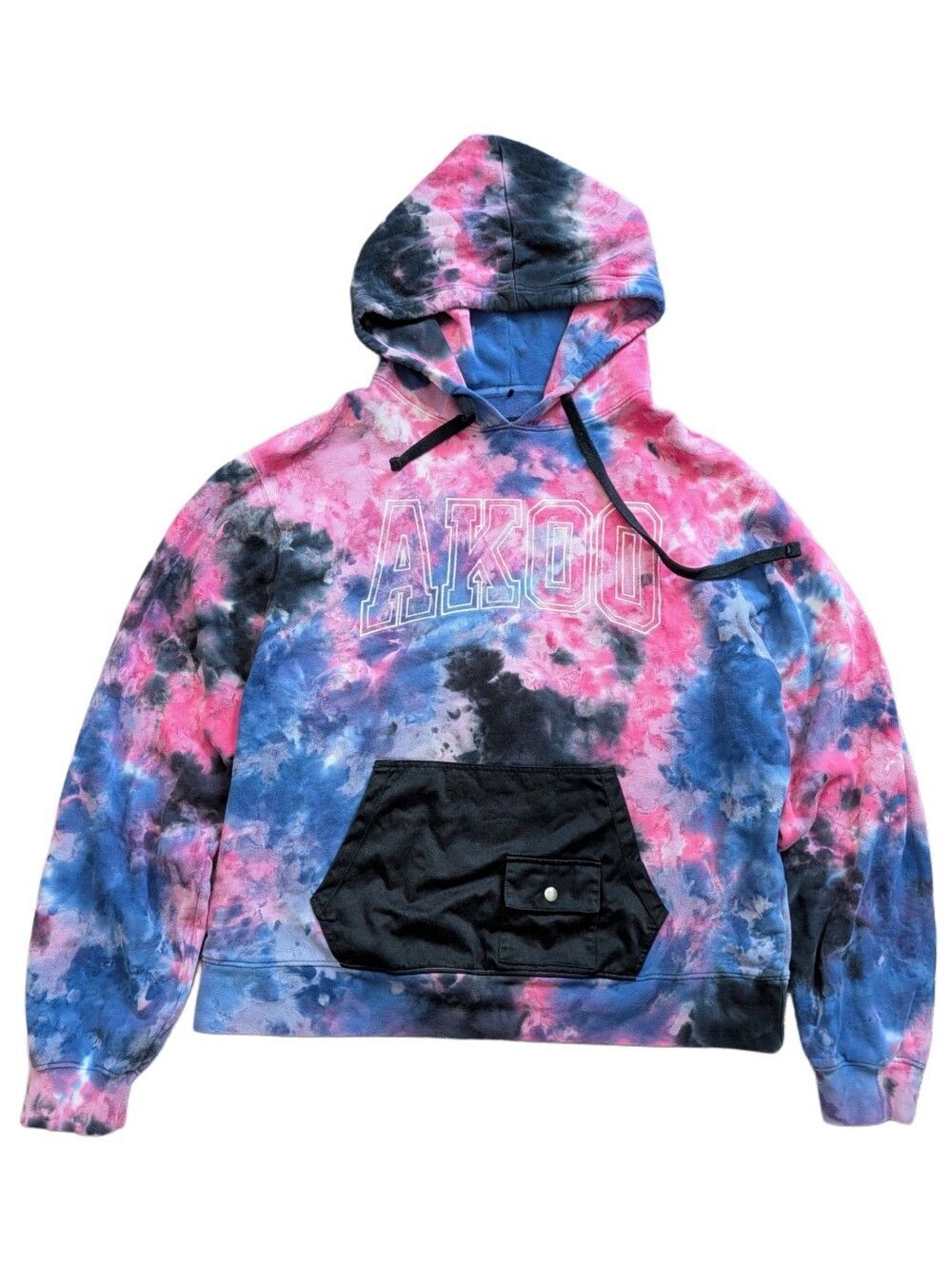 AKOO Mens Pink Blue Black Space Tie-Dye Streetwear Pullover Hoodie Size 2XL